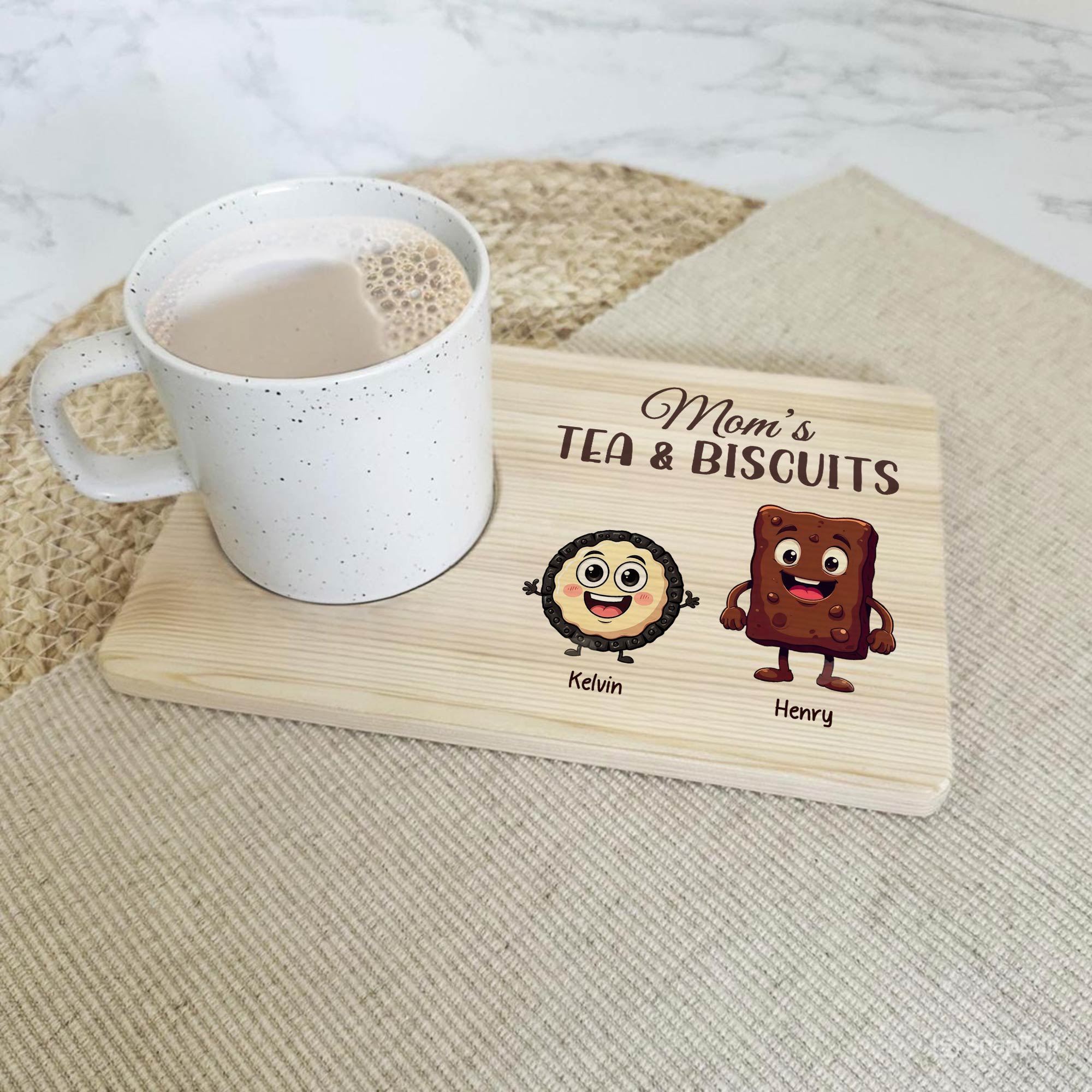 Family - Grandma's Tea & Biscuits - Personalized Wooden Drink Tray