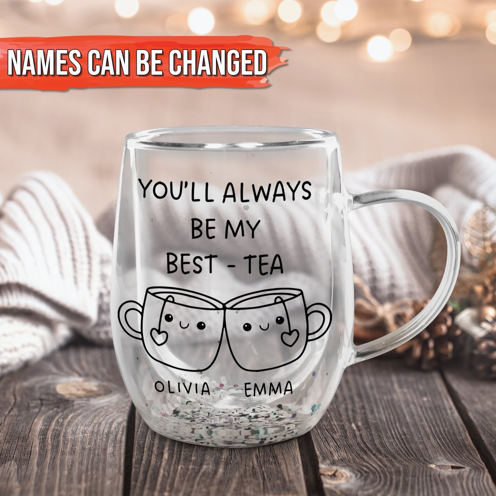 Bestie - Best Tea - Personalized Double Walled Glass Cup