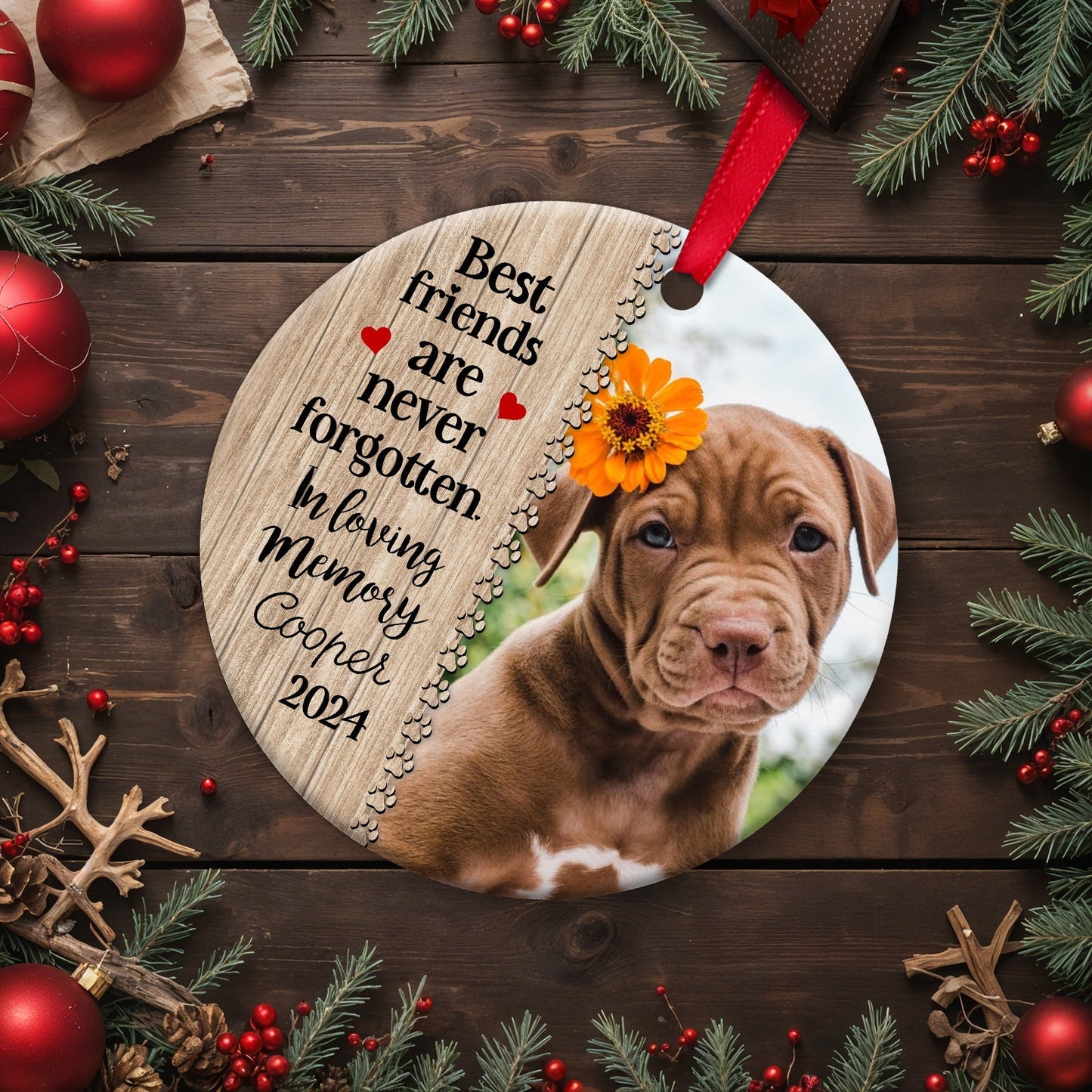 Pet Lovers - No Longer By Our Side But Forever In Our Hearts -  Personalized Circle Ceramic Ornament