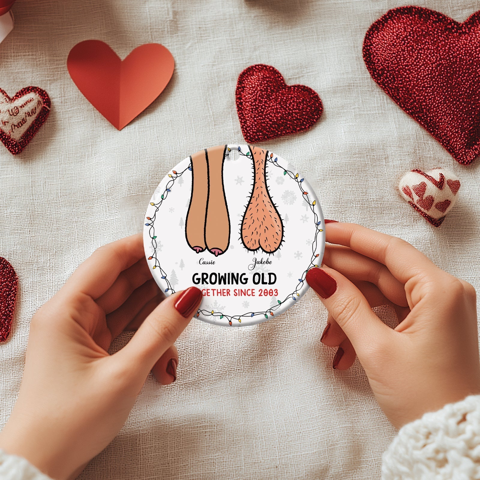 Couple - Annoying Each Other - Personalized Circle Ceramic Ornament