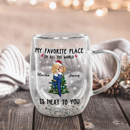 Couple - My Favorite Place In All The World Is Next To You - Personalized Double Walled Glass Mug