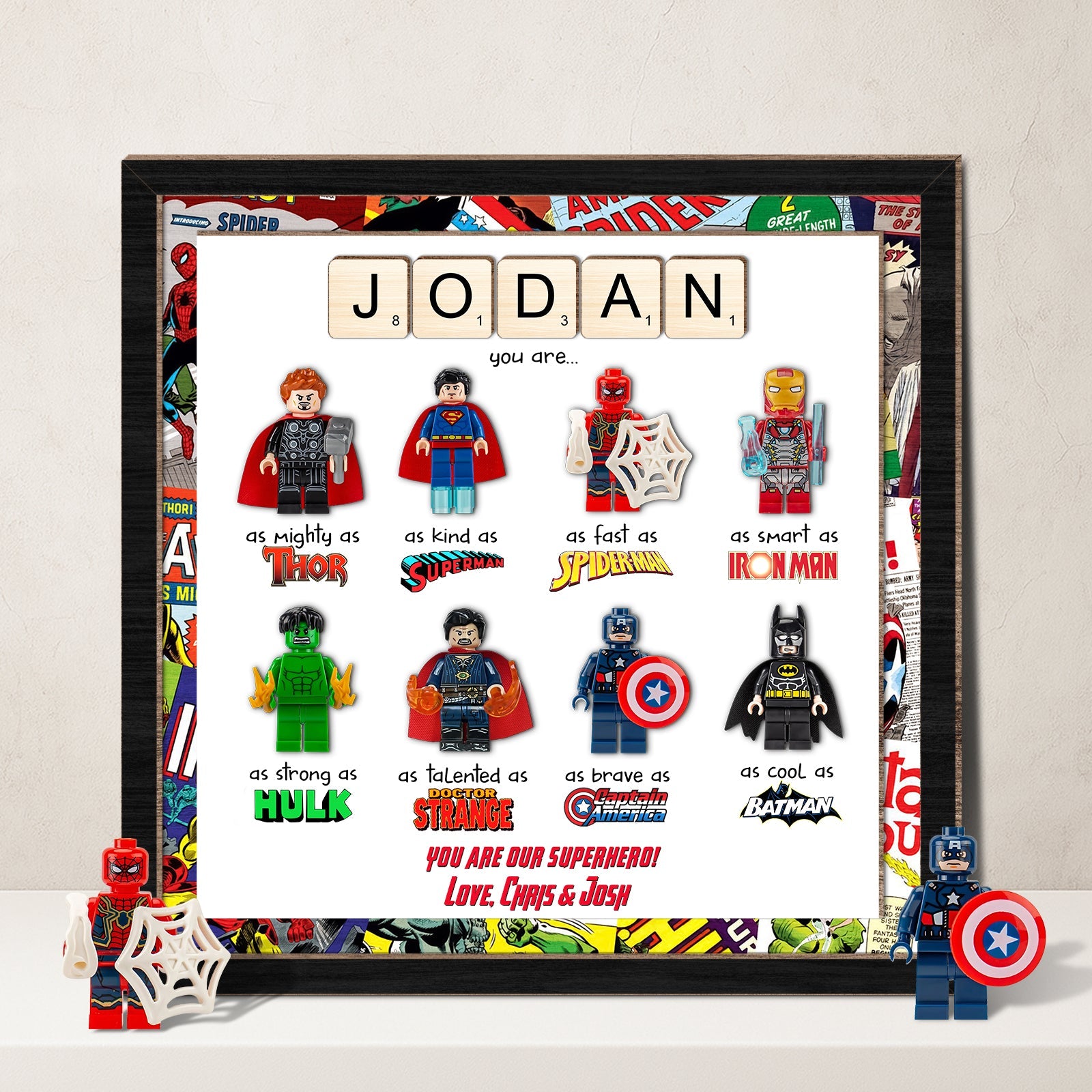 Father - Daddy, Our Superhero – Personalized LEGO-Inspired 3-Layer Wooden Sign