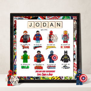 Father - Daddy, Our Superhero – Personalized LEGO-Inspired 3-Layer Wooden Sign
