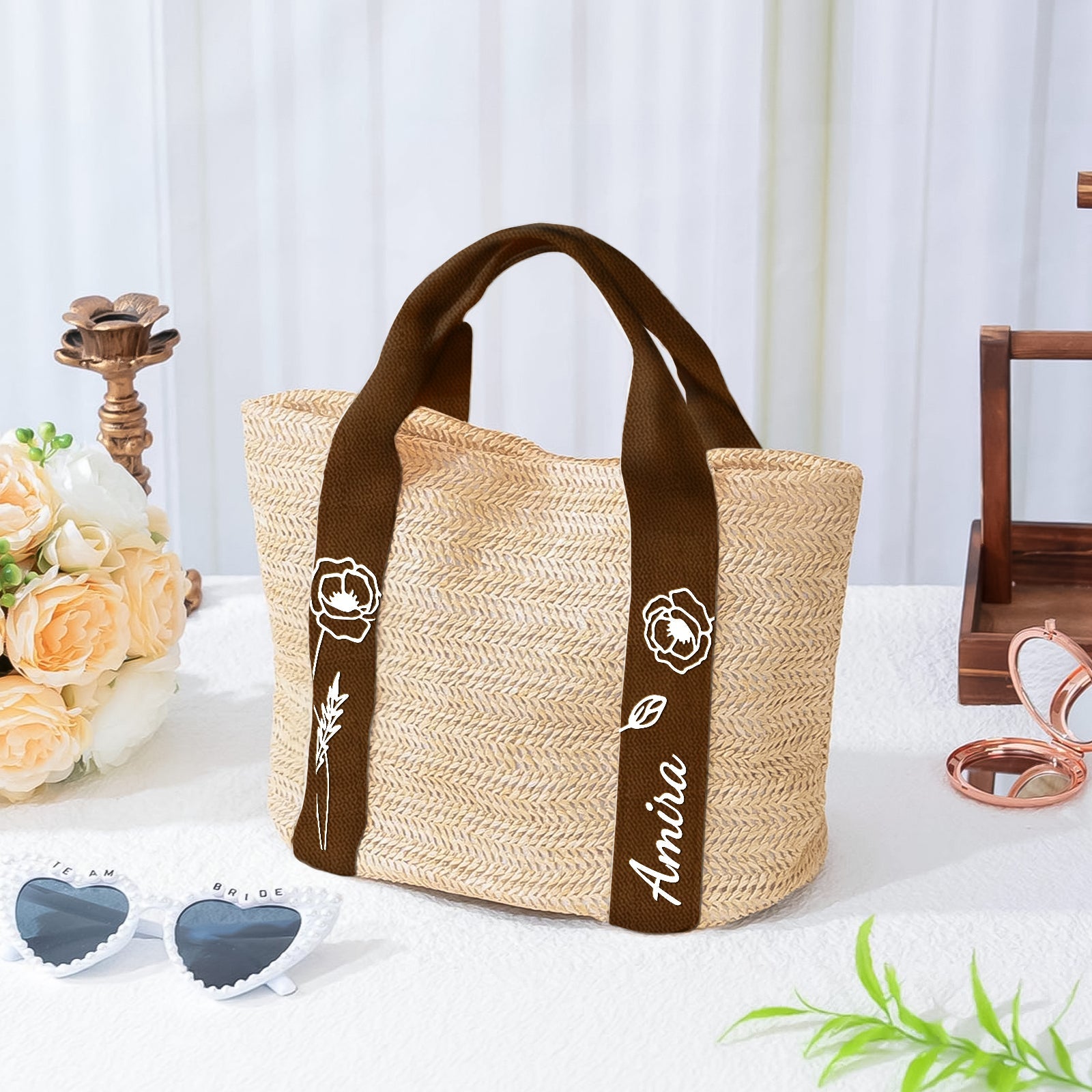 Flower - Personalized Name And Flower Beach Bag
