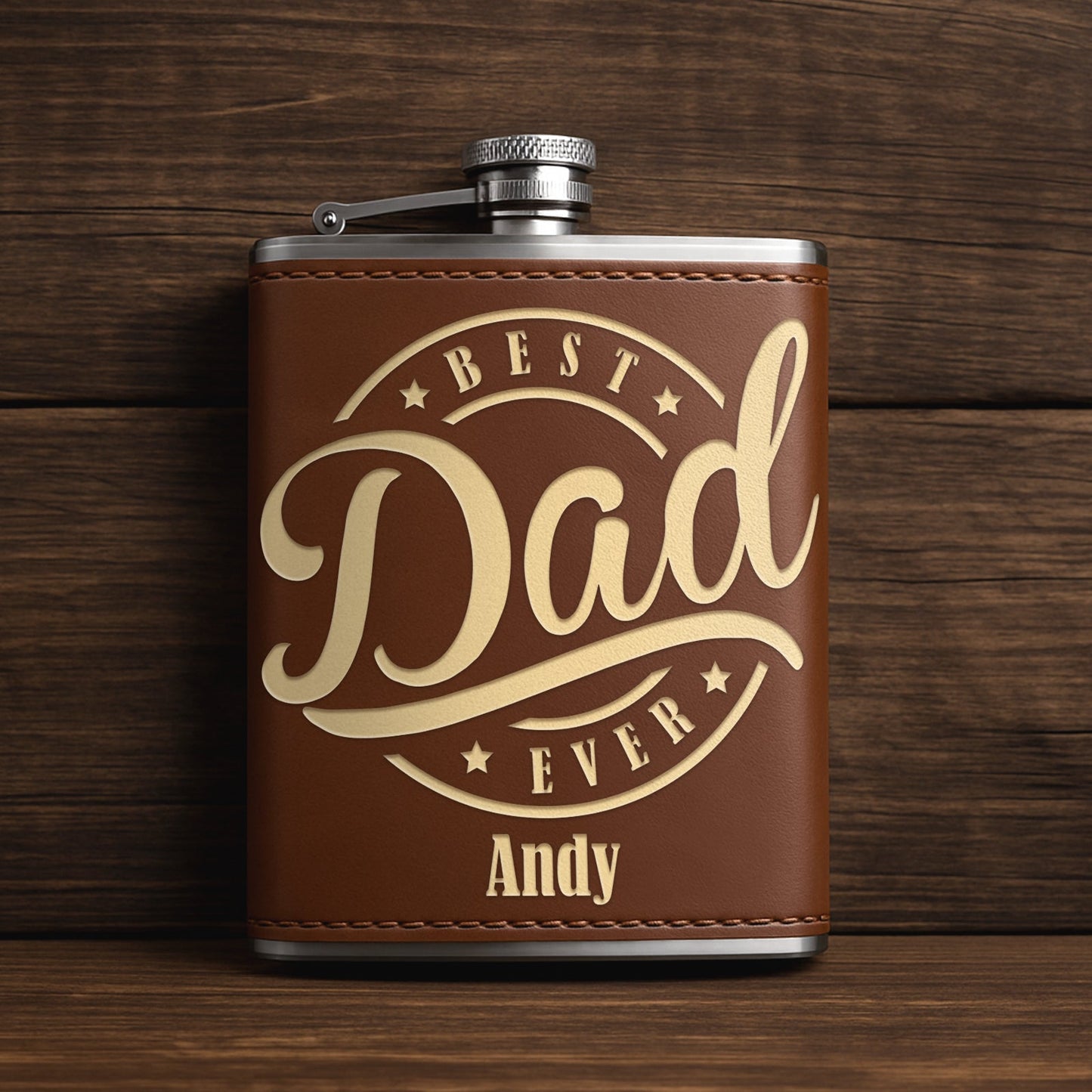 Father - Best Dad Ever - Personalized Leather Flask