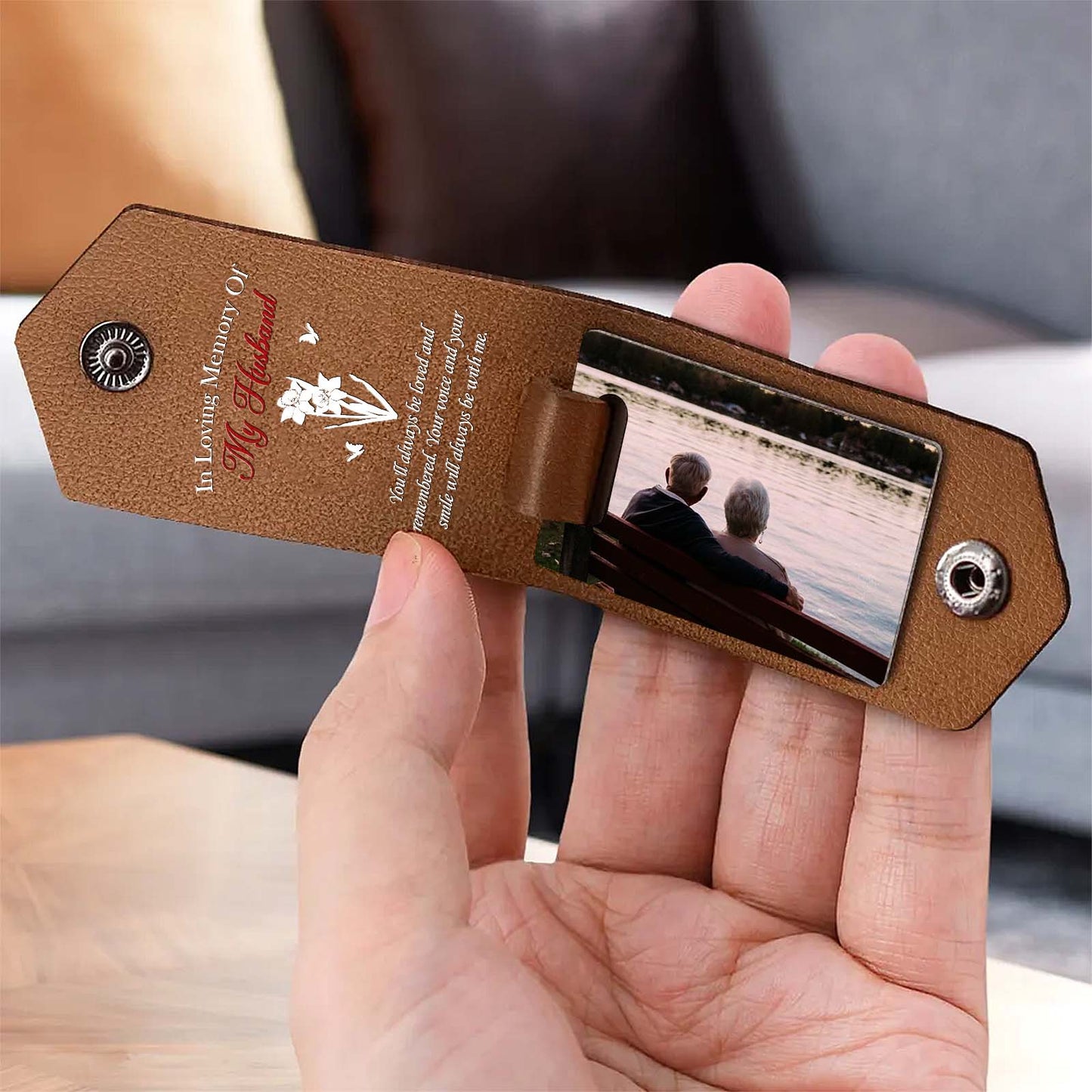 Family - In Loving Memory - Personalized Leather Photo Keychain