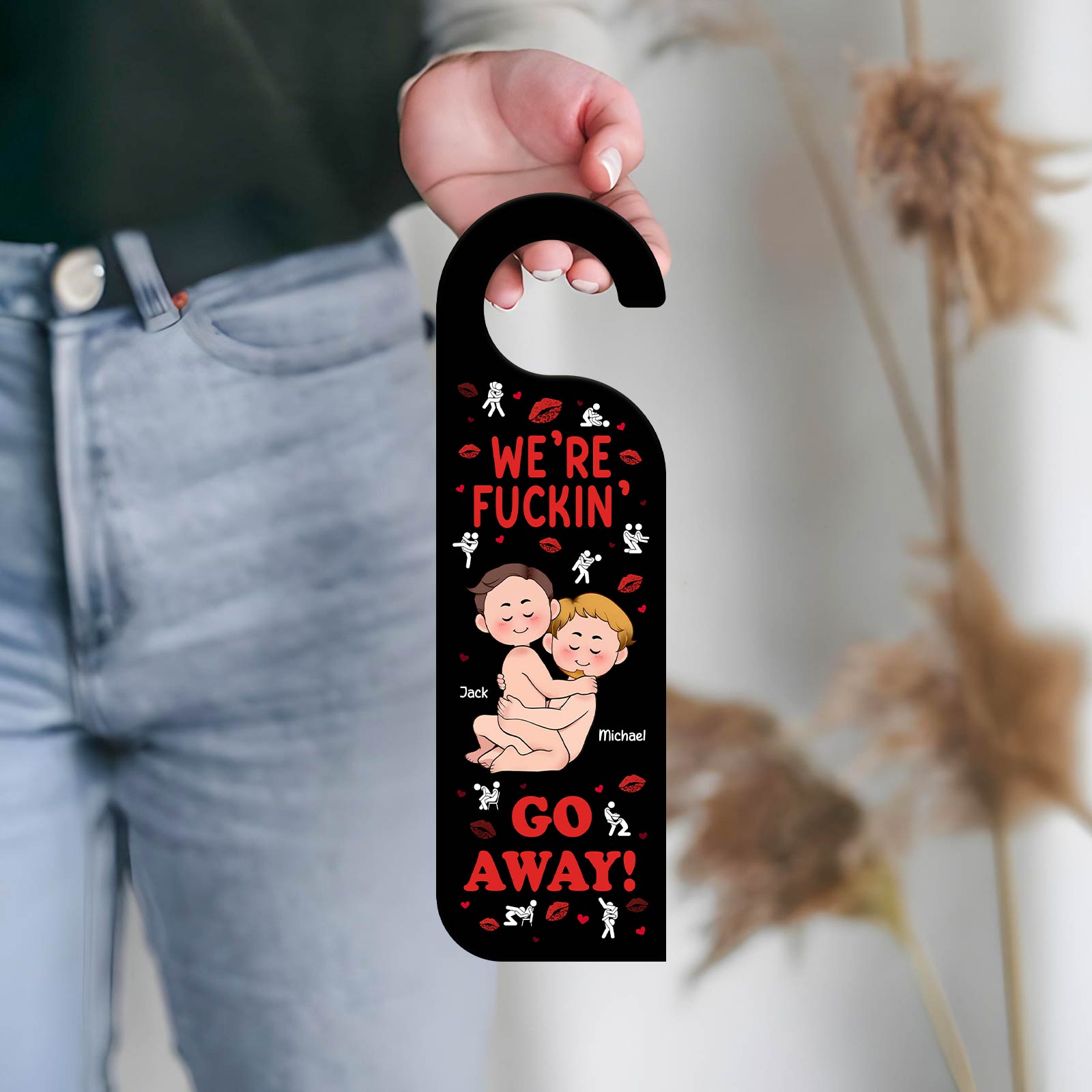 Couple - We're Fuckin' Go Away - Personalized Door Hanger
