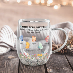 Besties - Sisters Are Like Butterflies - Personalized Flower Double Walled Glass