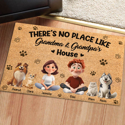 Pet Lovers - There's No Place Like Grandma & Grandpa's House - Personalized Pet Doormat