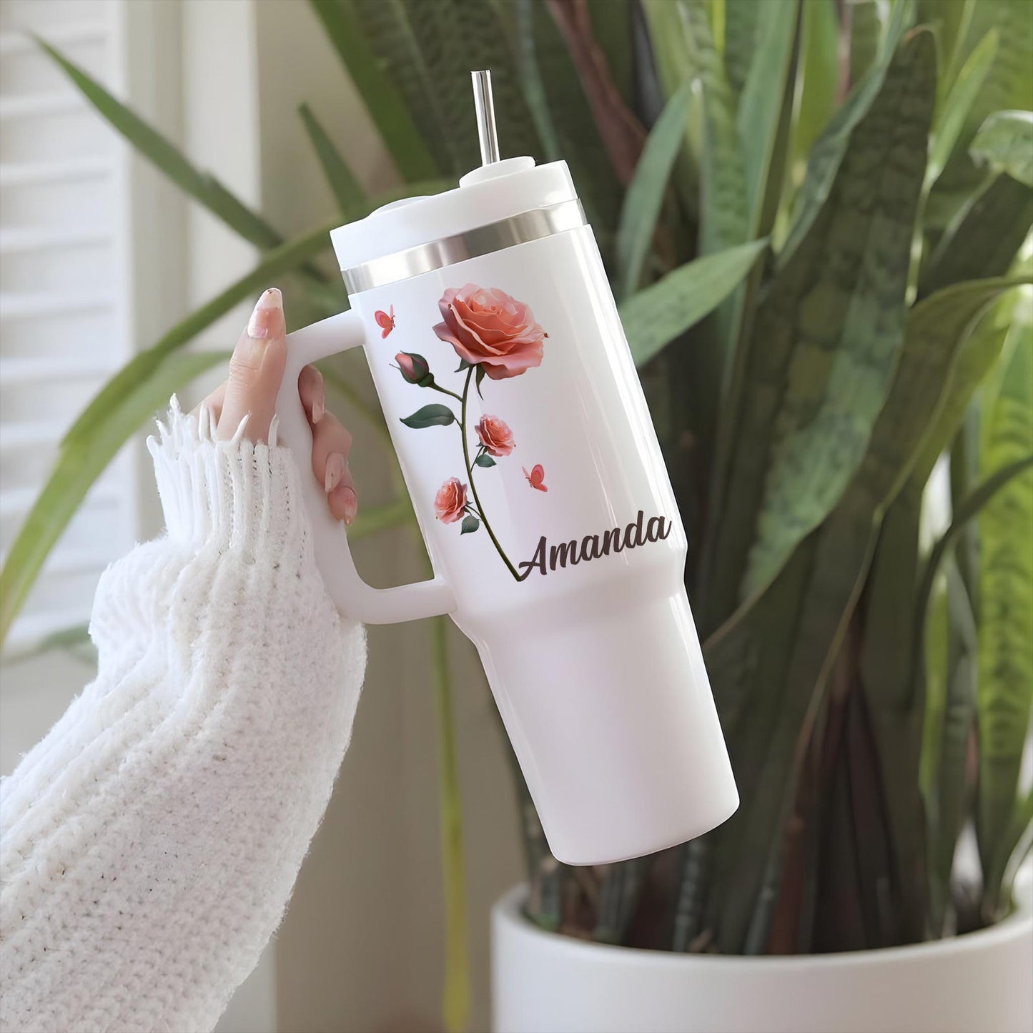 Birth Flower Bliss - Personalized Tumbler With Straw