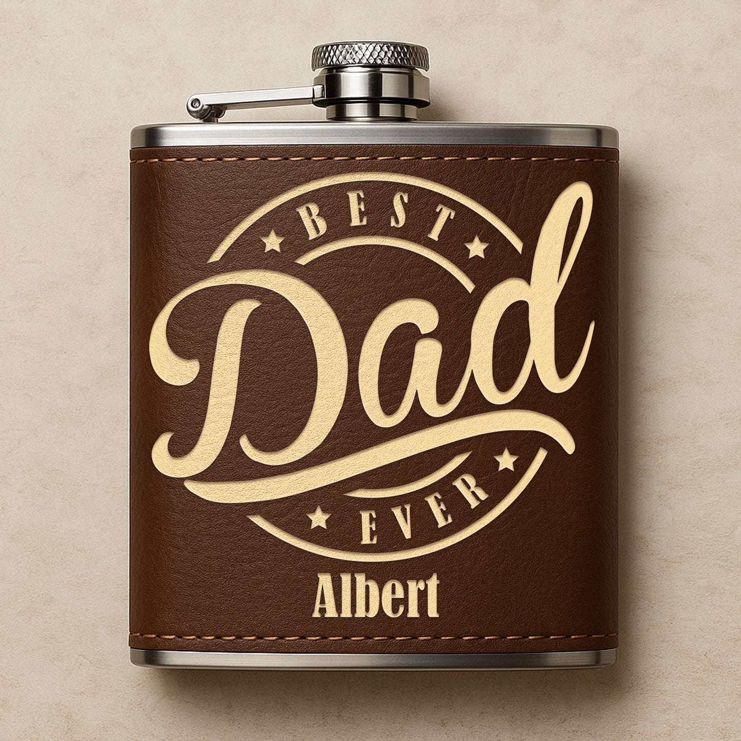 Father - Best Dad Ever - Personalized Leather Flask