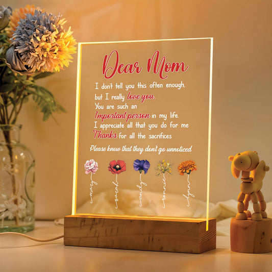 Gift For Mom - Dear Mom - Personalized Flower LED Light
