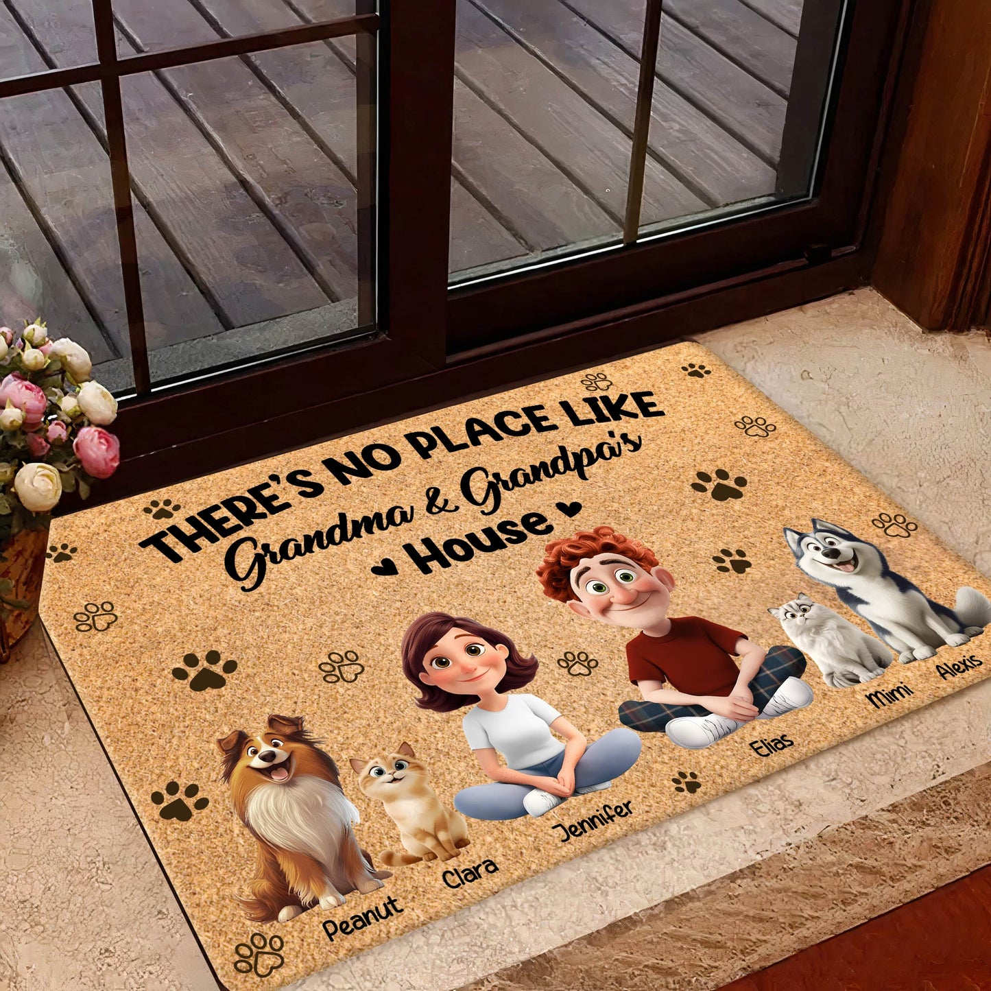 Pet Lovers - There's No Place Like Grandma & Grandpa's House - Personalized Pet Doormat
