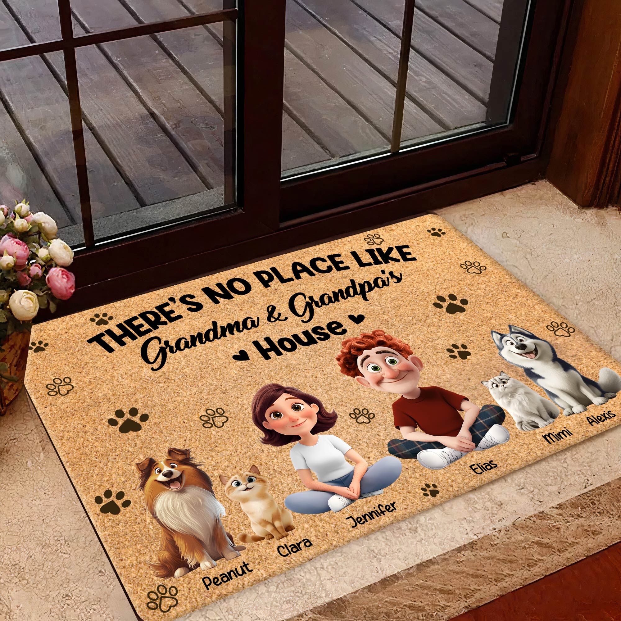 Pet Lovers - There's No Place Like Grandma & Grandpa's House - Personalized Pet Doormat