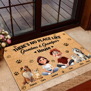 Pet Lovers - There's No Place Like Grandma & Grandpa's House - Personalized Pet Doormat