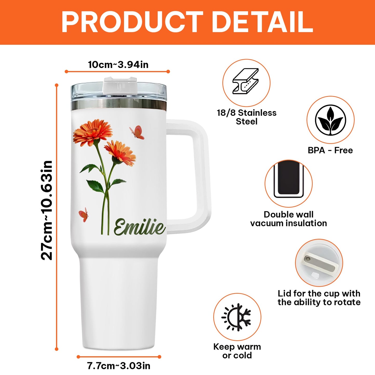 Birth Flower Bliss - Personalized Tumbler With Straw