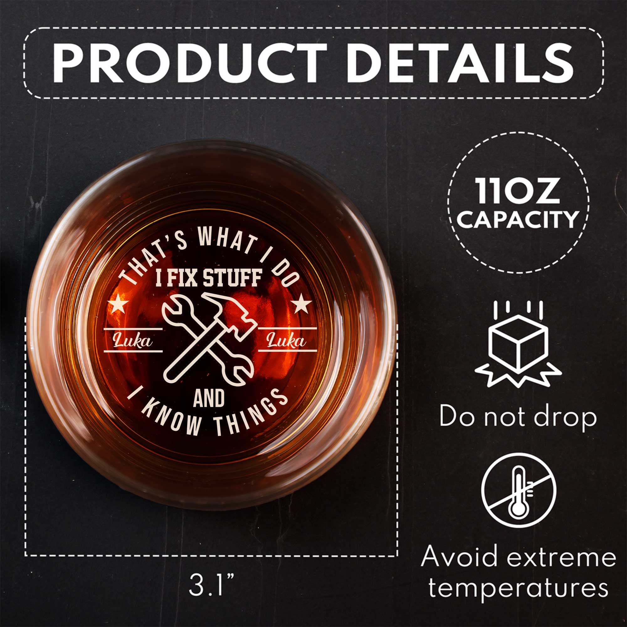 That's What I Do, I Fix Stuff and I Know Things - Personalized Whisky Glass