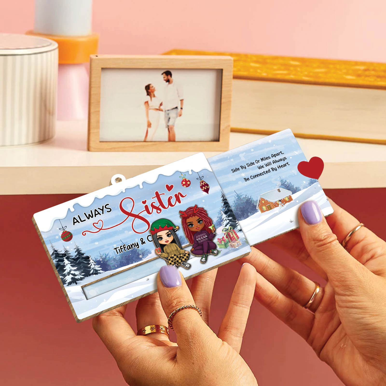 Besties - Always Sister - Personalized Wooden Slider Card Ornament