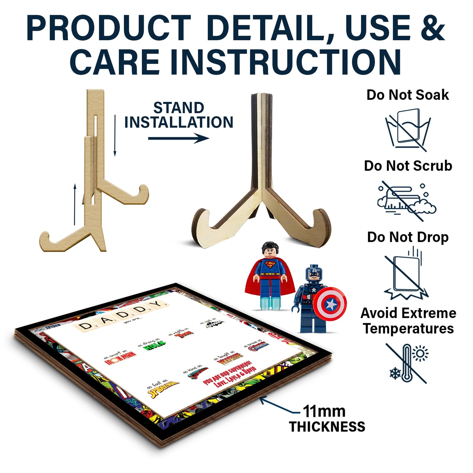 Father - Daddy, Our Superhero – Personalized LEGO-Inspired 3-Layer Wooden Sign