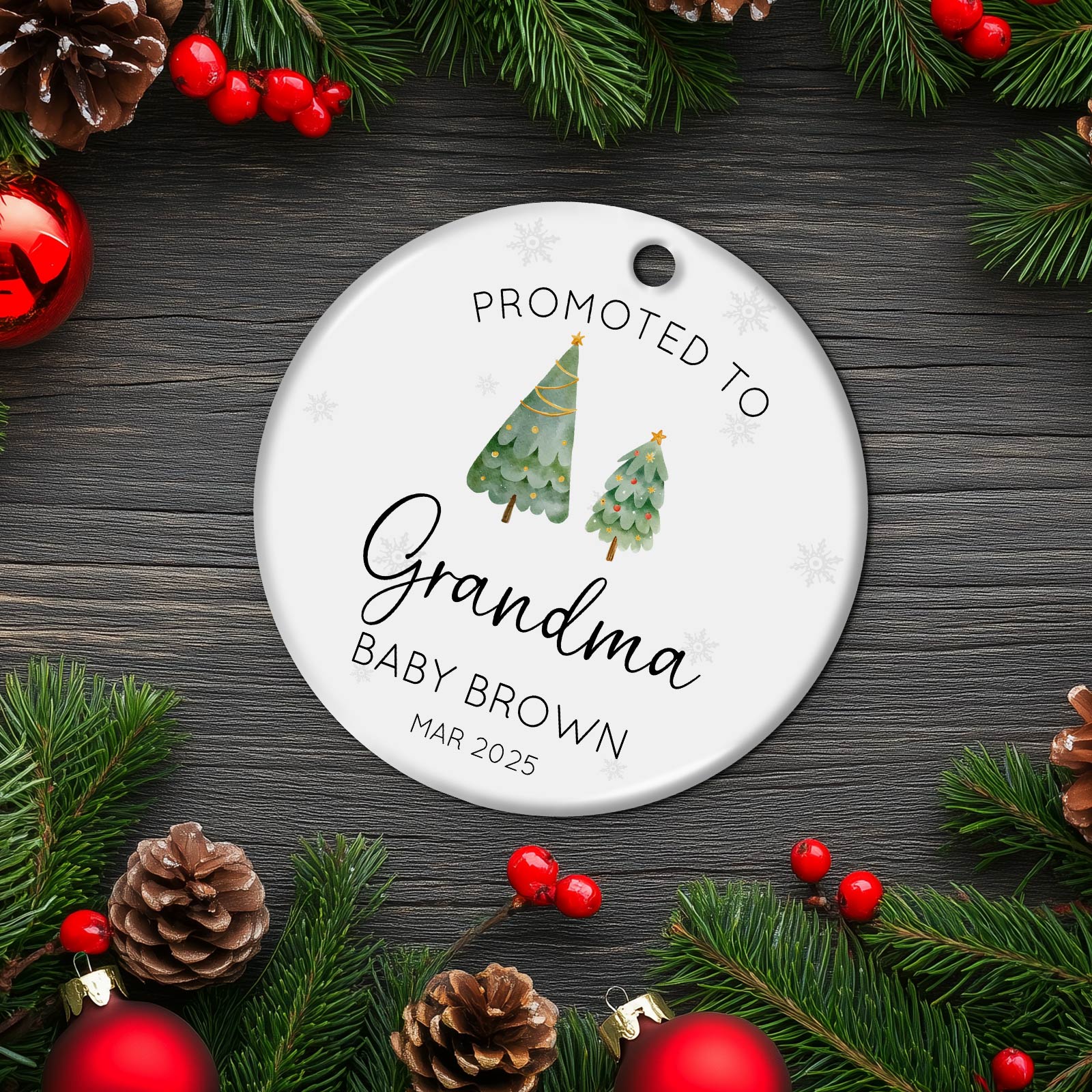 Family - Promoted To - Personalized Circle Ceramic Ornament