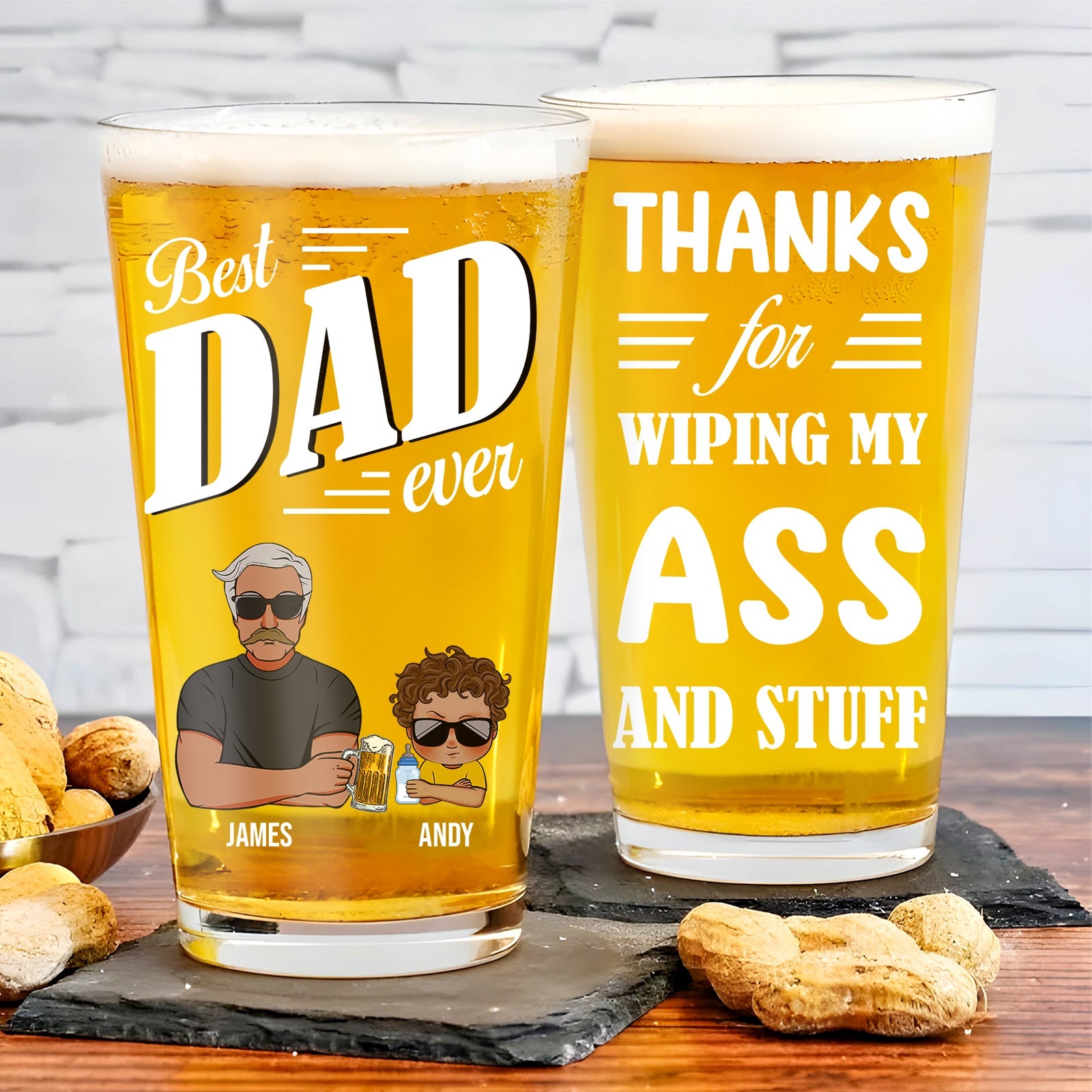 Father - Thanks For Wiping My Ass And Stuff - Personalized Beer Glass