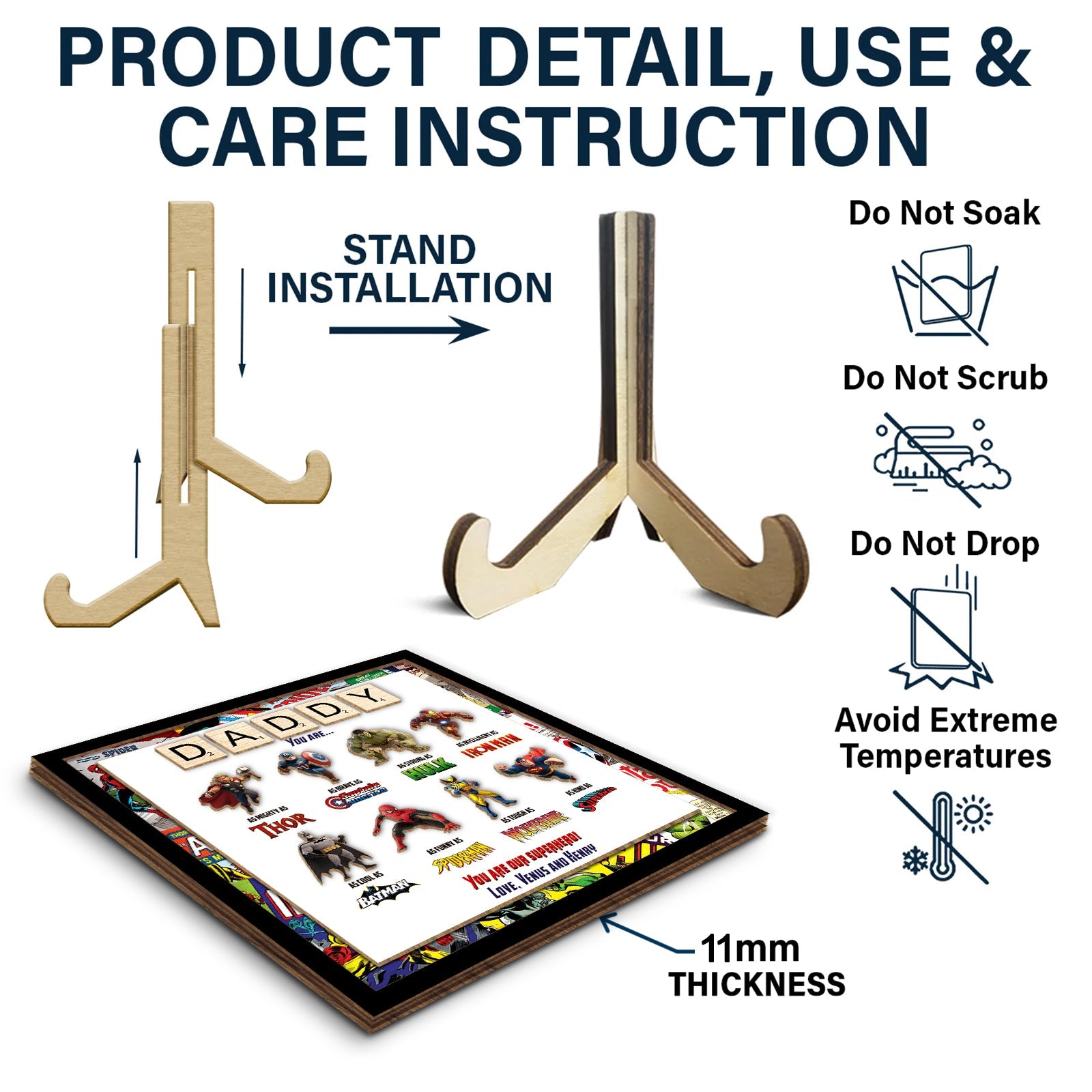 Father - You Are Our Superhero - Personalized 3-Layer Wooden Sign