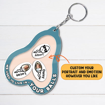 Father - We Used To Live In Your Balls - Personalized Acrylic Shaking Keychain (Ver 2)