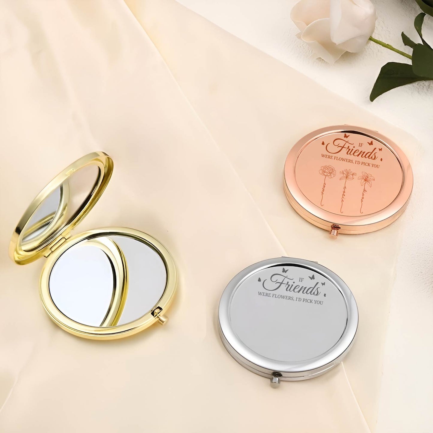 Friends - Sisters Are Different Flowers - Personalized Engraved Compact Mirror