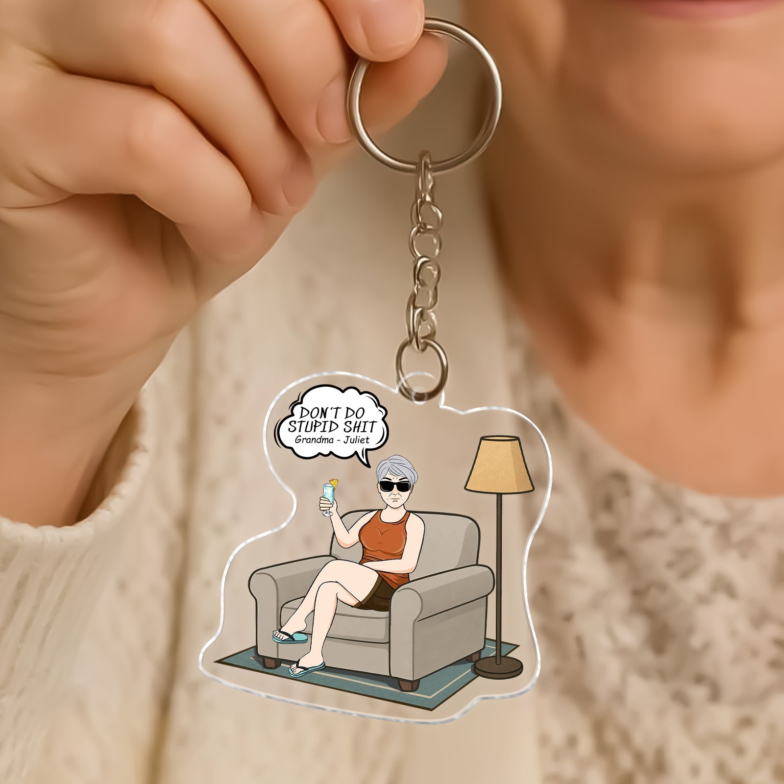 Funny - Don't Do Stupid - Personalized Acrylic Keychain From Grandma/Grandpa