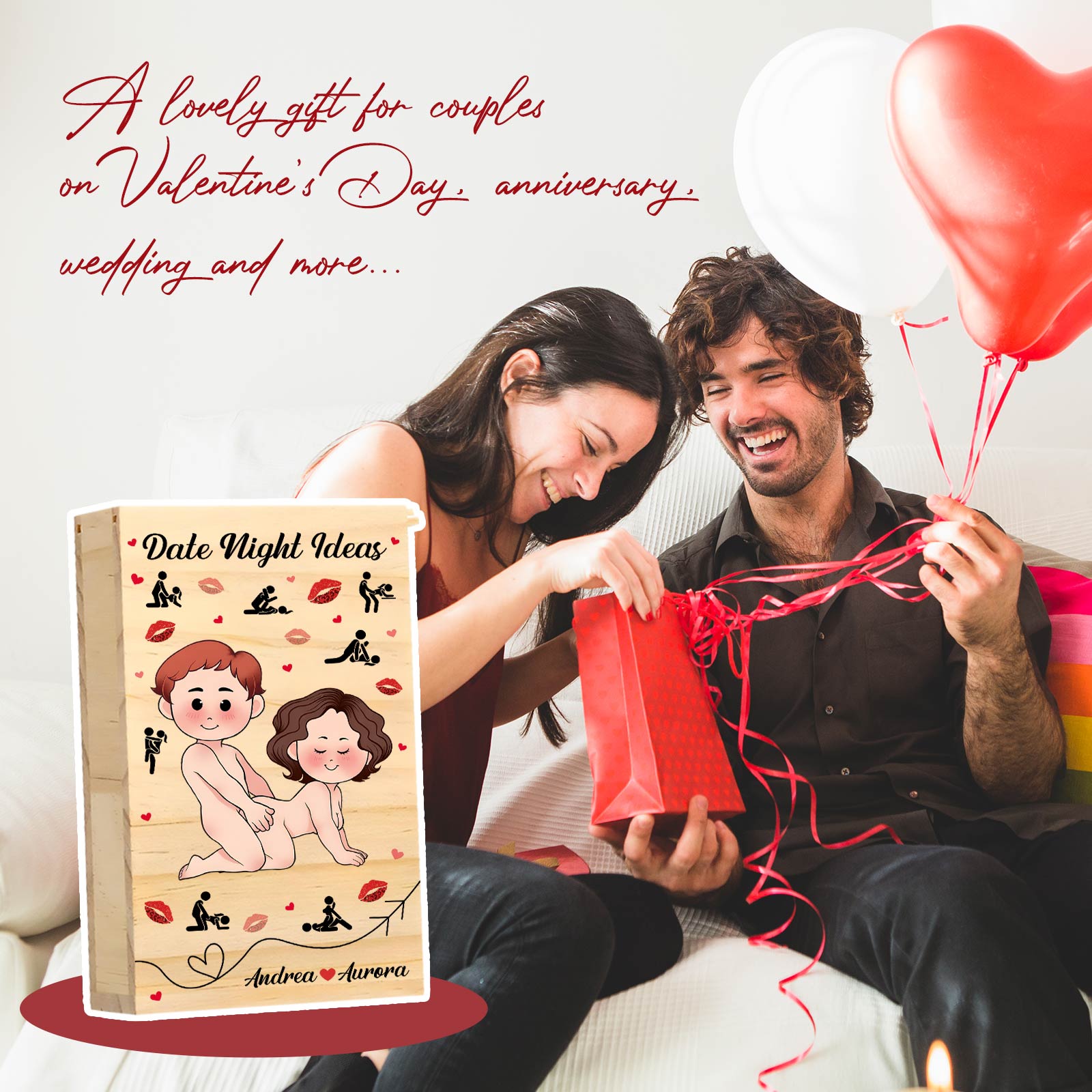 Couple - Date Night Ideas - Personalized Games Wooden Date Ideas Box