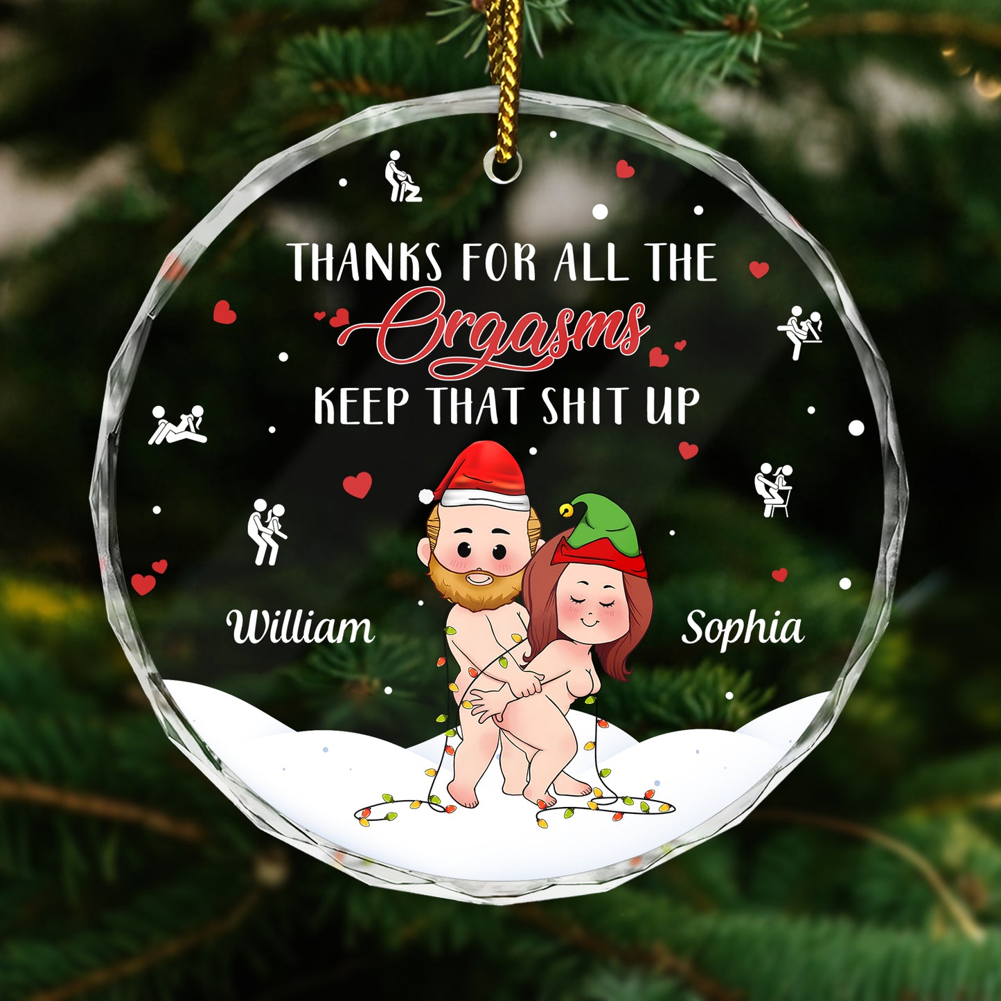 Thanks For All The ORGASMS - Personalized Christmas Glass Ornament For Couples