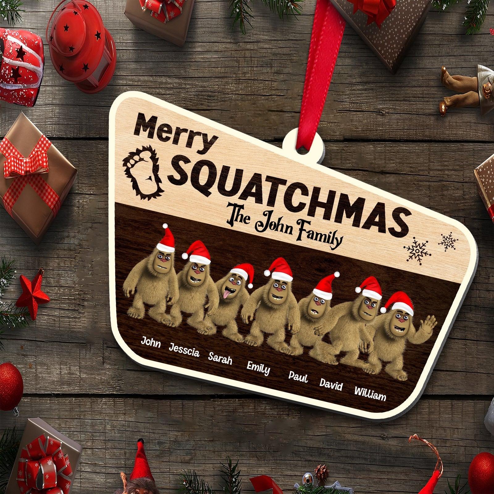Family - Merry Squatchmas Bigfoot Family - Personalized Acrylic Ornament