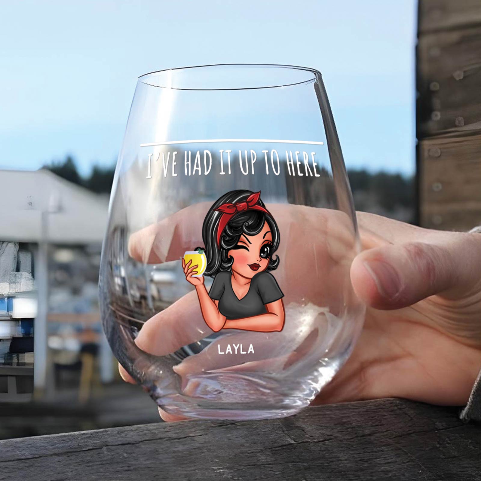 Bestie - Up To Here - Personalized Wine Glass