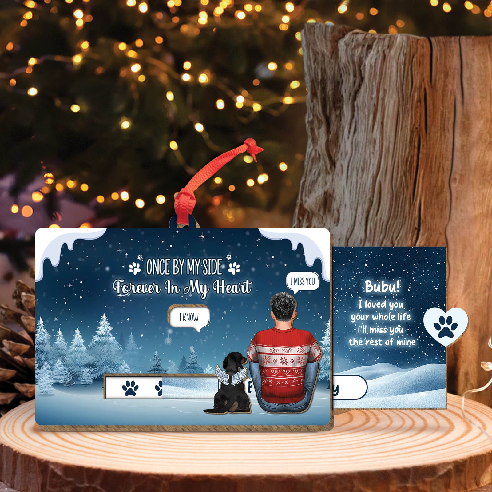 Pet Lover - Once By My Side, Forever In My Heart - Personalized Pet & You Wooden Slider Card Ver 2