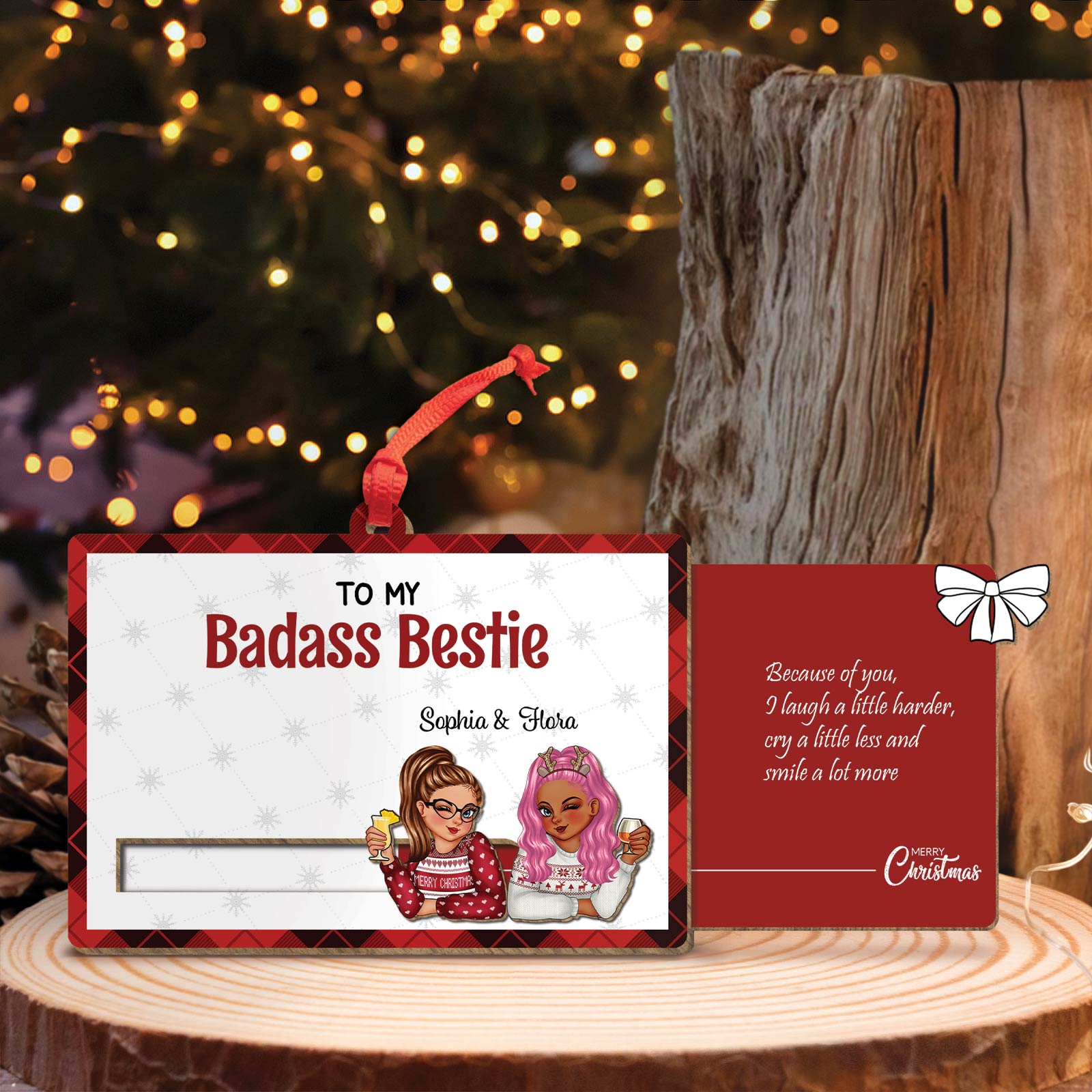 Besties - To My Badass Bestie - Personalized Wooden Slider Card