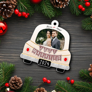 Couple - Just Married 2024 - Personalized Photo Acrylic Ornament