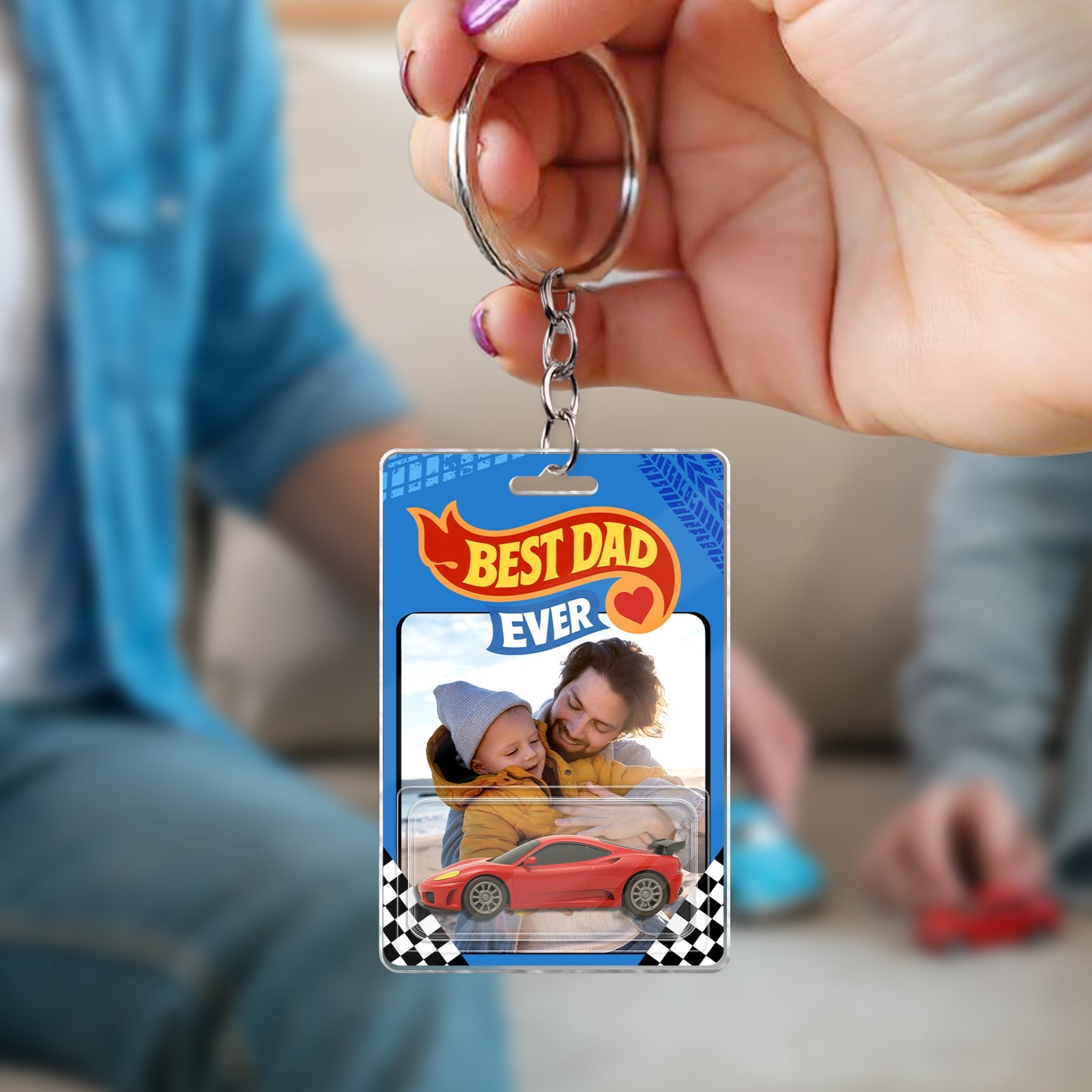 Father - Best Dad Ever - Personalized Dad's Toy Dream Car Acrylic Keychain