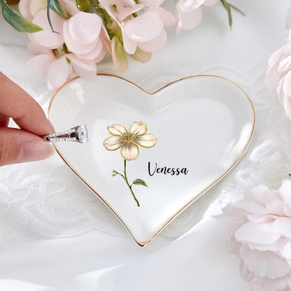 Flower - Personalized Heart-Shaped Jewelry Dish