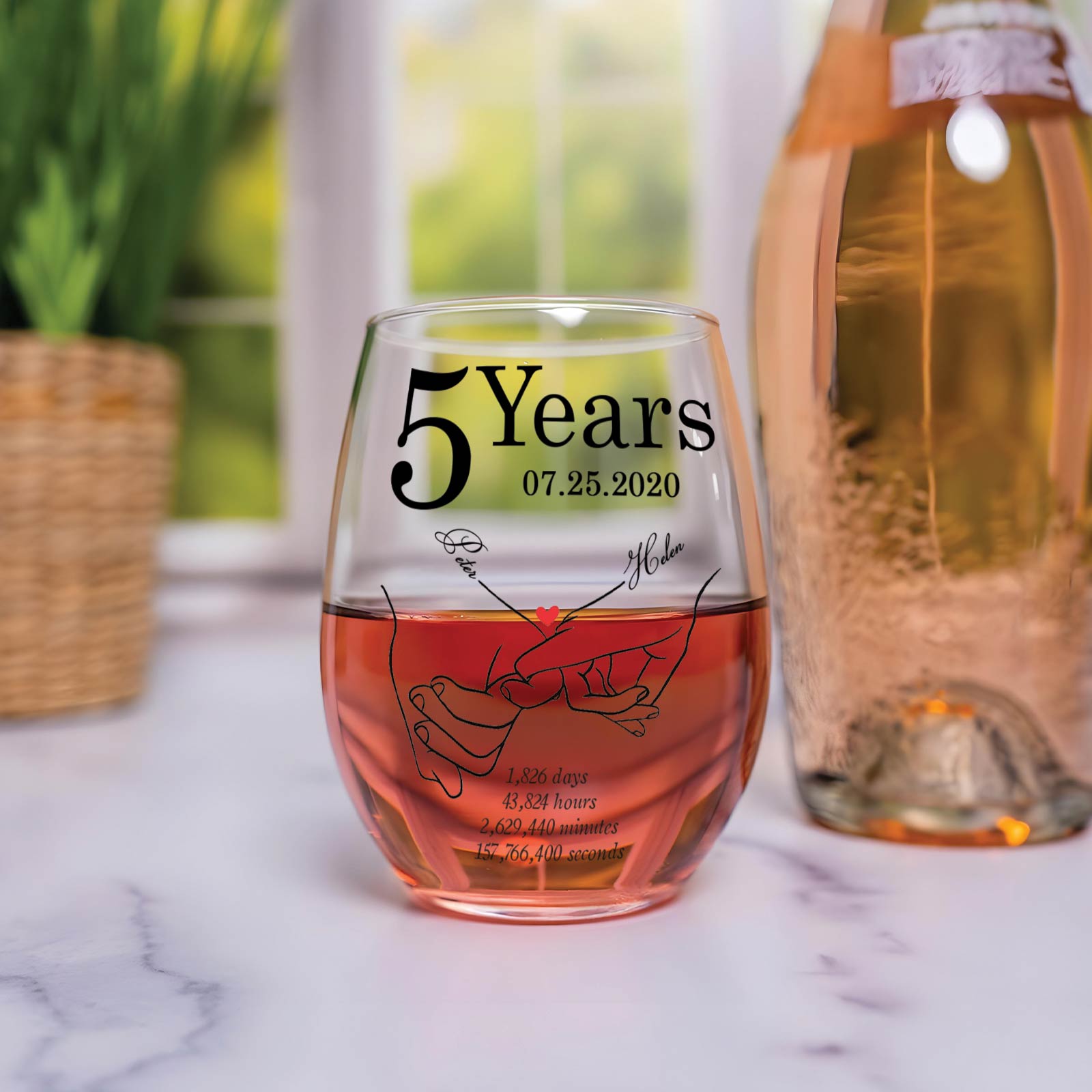 Couple - 1 Year - Personalized Anniversary Wine Glass