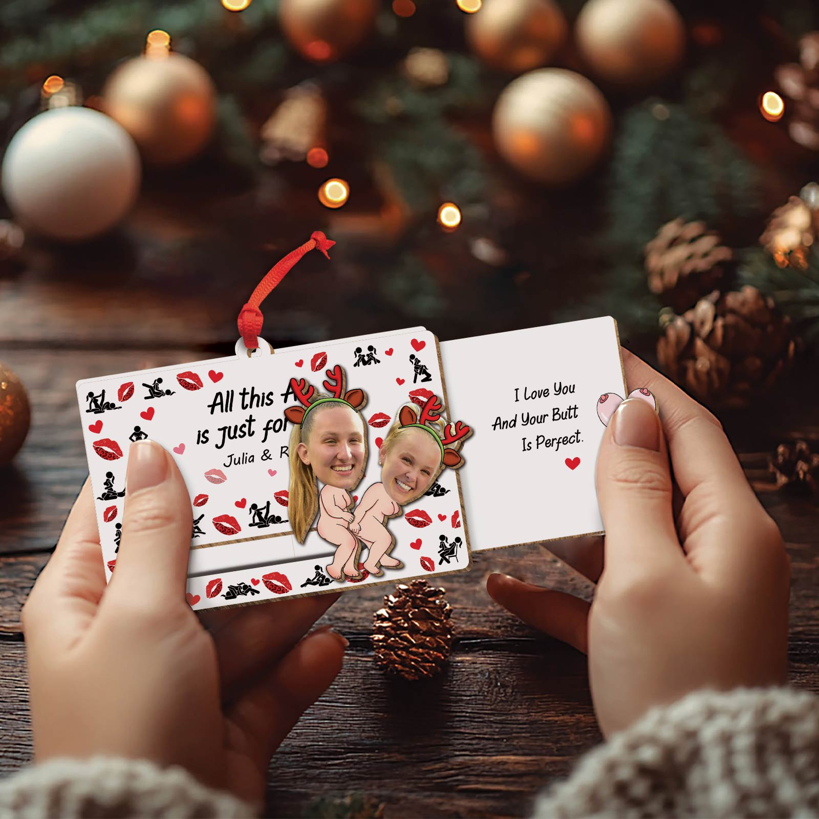 Couple - I Fucking Love You - Personalized Custom Photo Wooden Slider Ornament