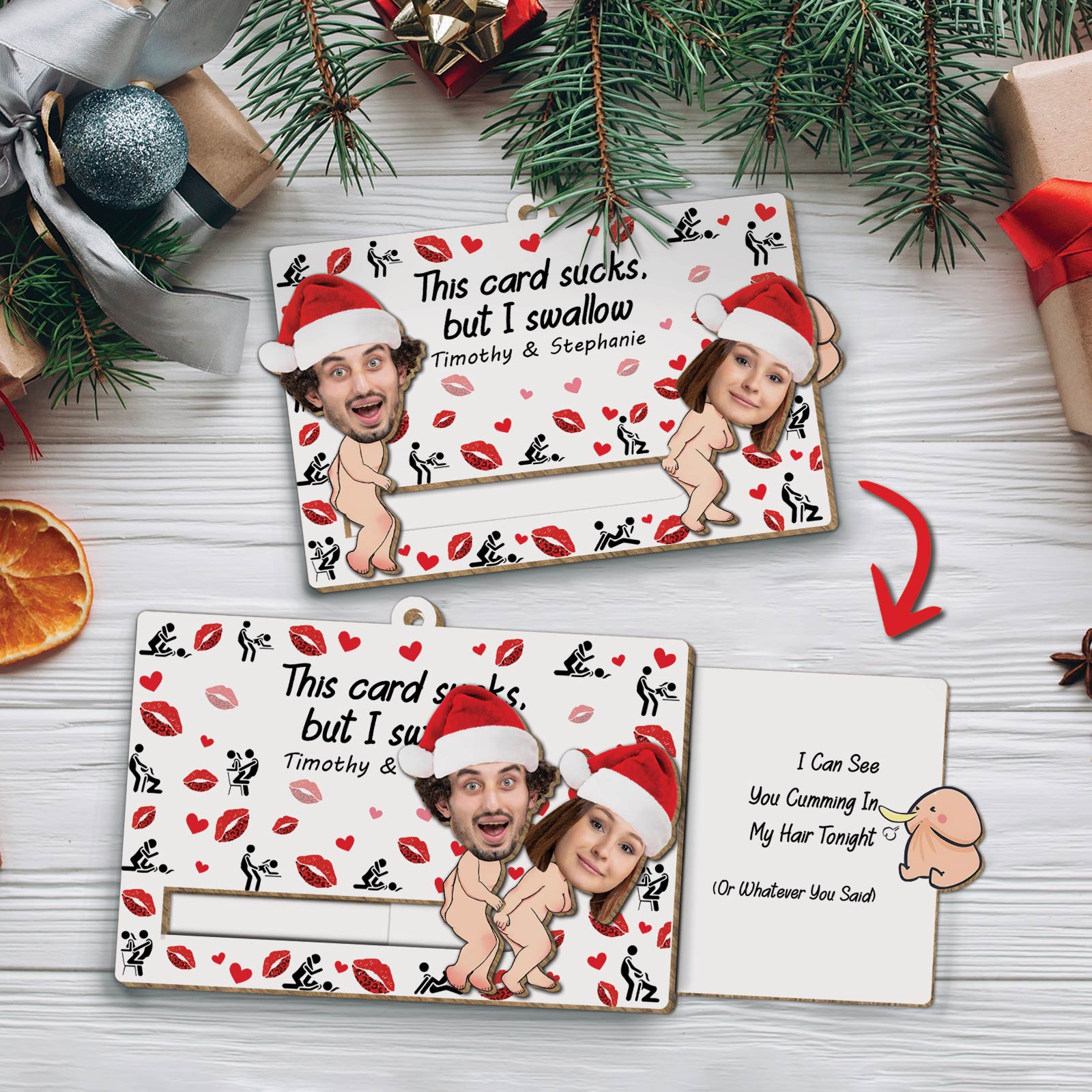 Couple - I Fucking Love You - Personalized Custom Photo Wooden Slider Ornament