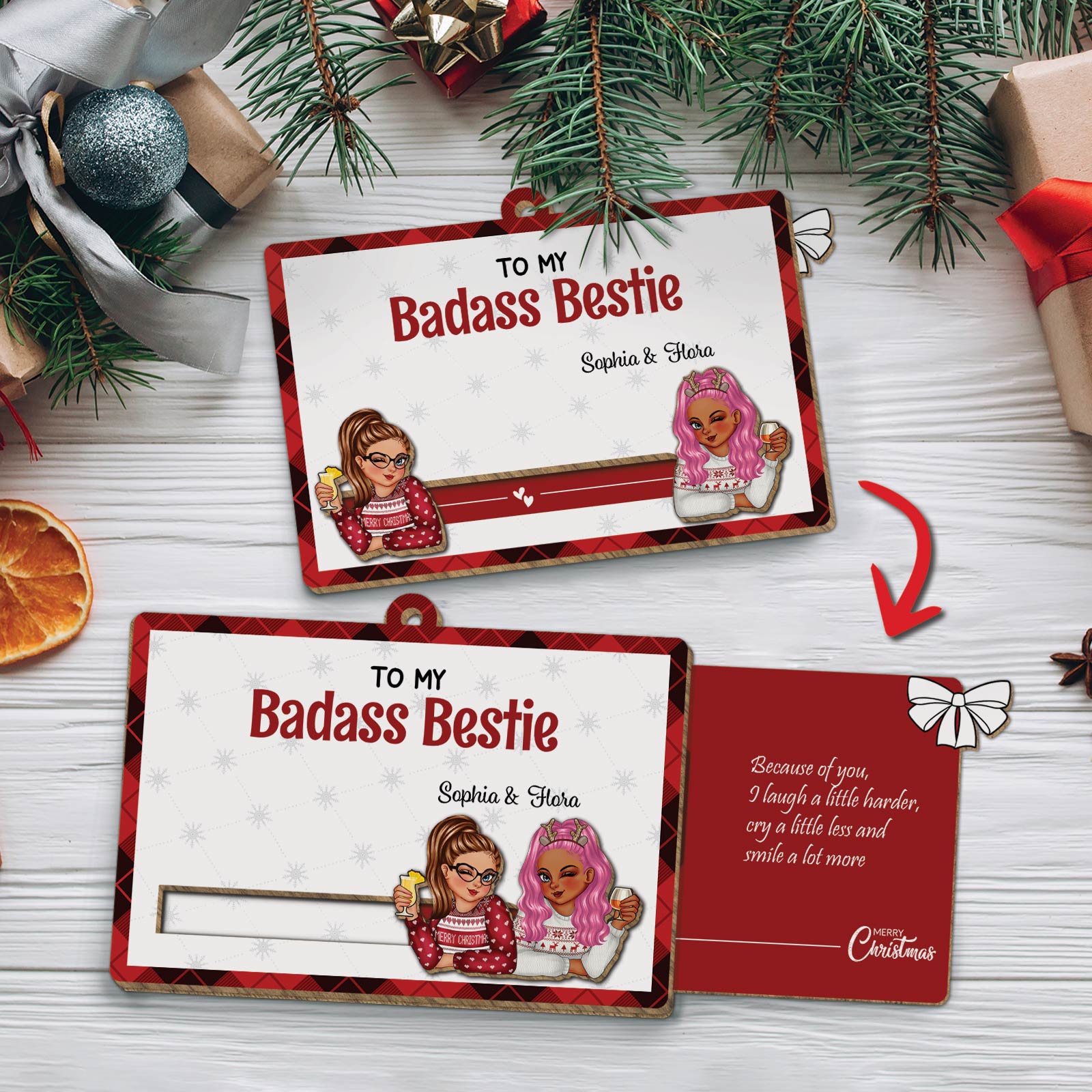 Besties - To My Badass Bestie - Personalized Wooden Slider Card