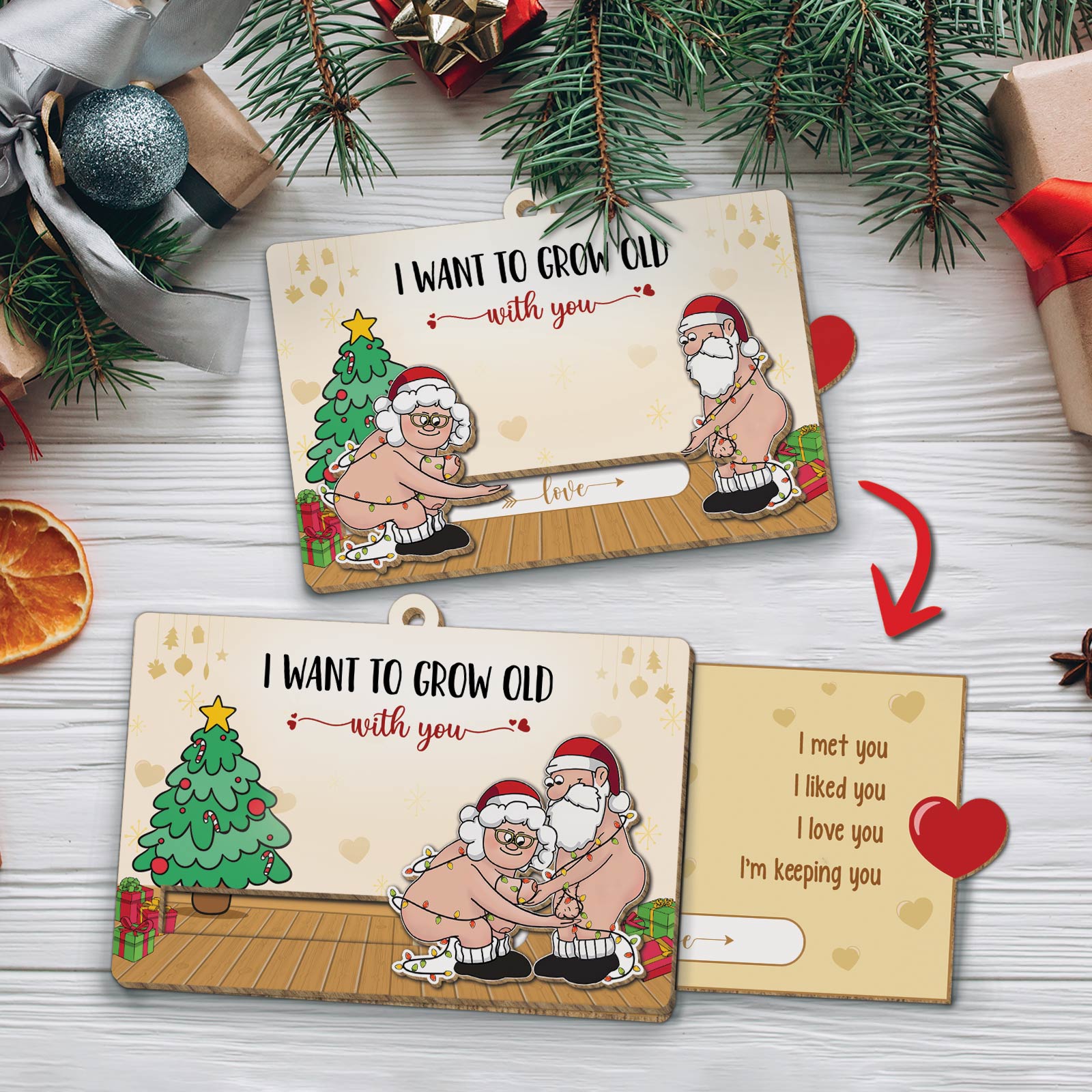 Couple - Loving Is Supporting Each Other In Old Age - Personalized Wooden Slider Card