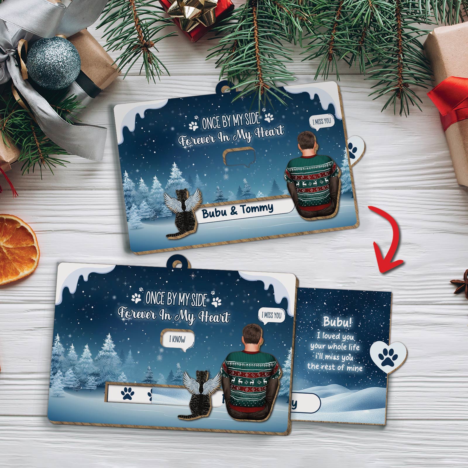 Pet Lover - Once By My Side, Forever In My Heart - Personalized Pet & You Wooden Slider Card Ver 2