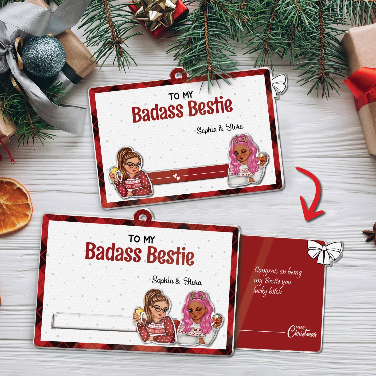 Besties - To My Badass Bestie - Personalized Acrylic Slider Card