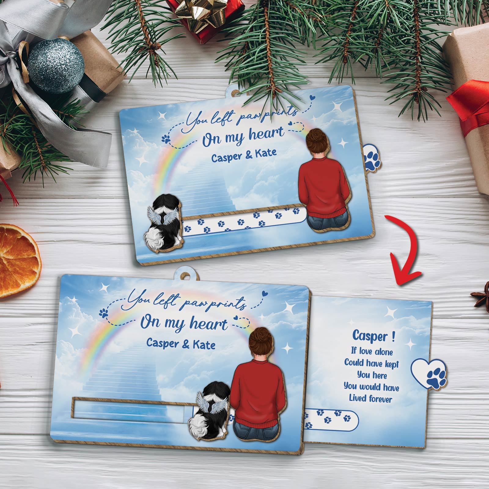 Pet Lover - You Left Pawprints On My Heart - Personalized Pet & You Wooden Slider Card