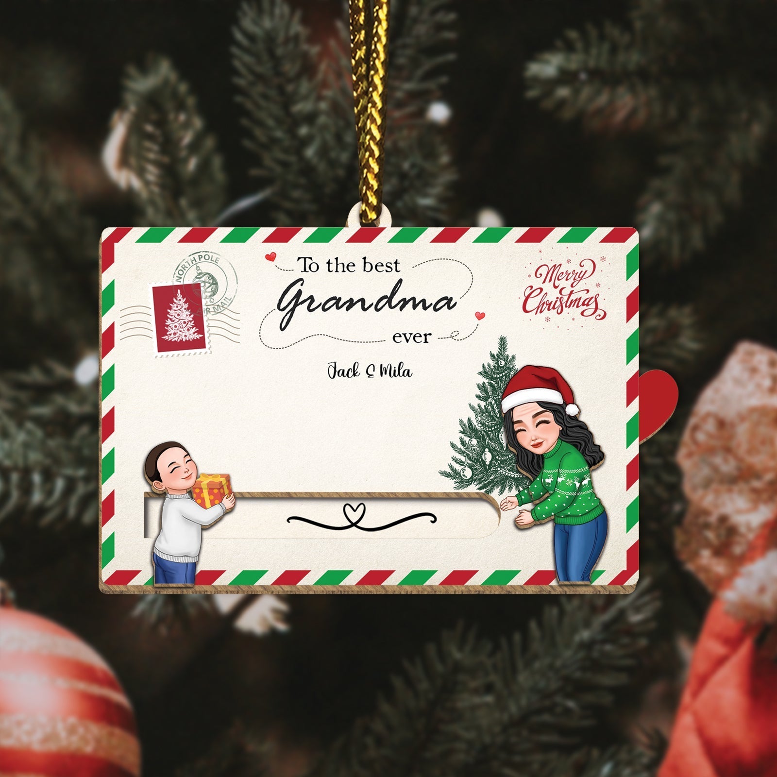 Family - To The Best Grandpa Ever - Personalized Slider Card Ornament