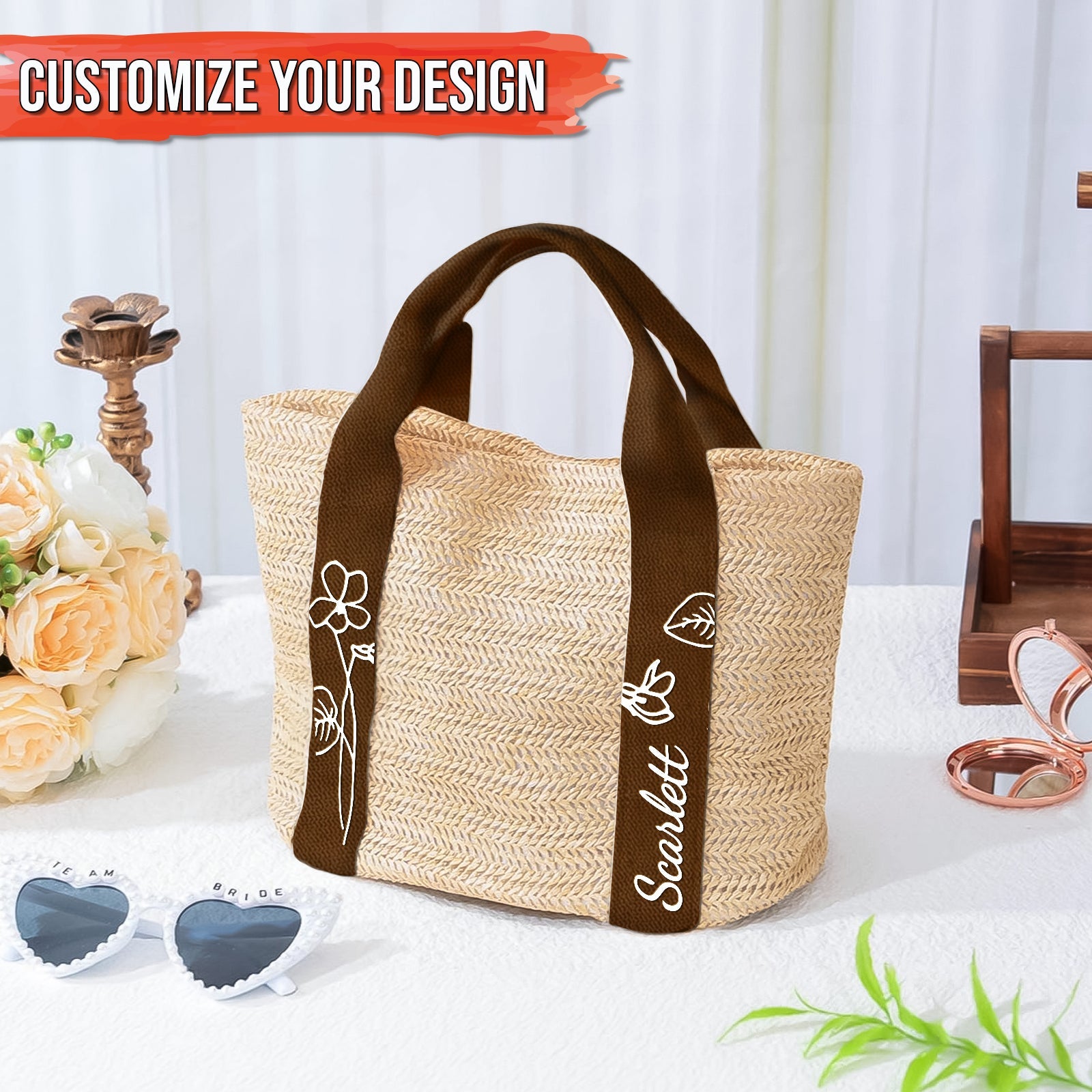 Flower - Personalized Name And Flower Beach Bag