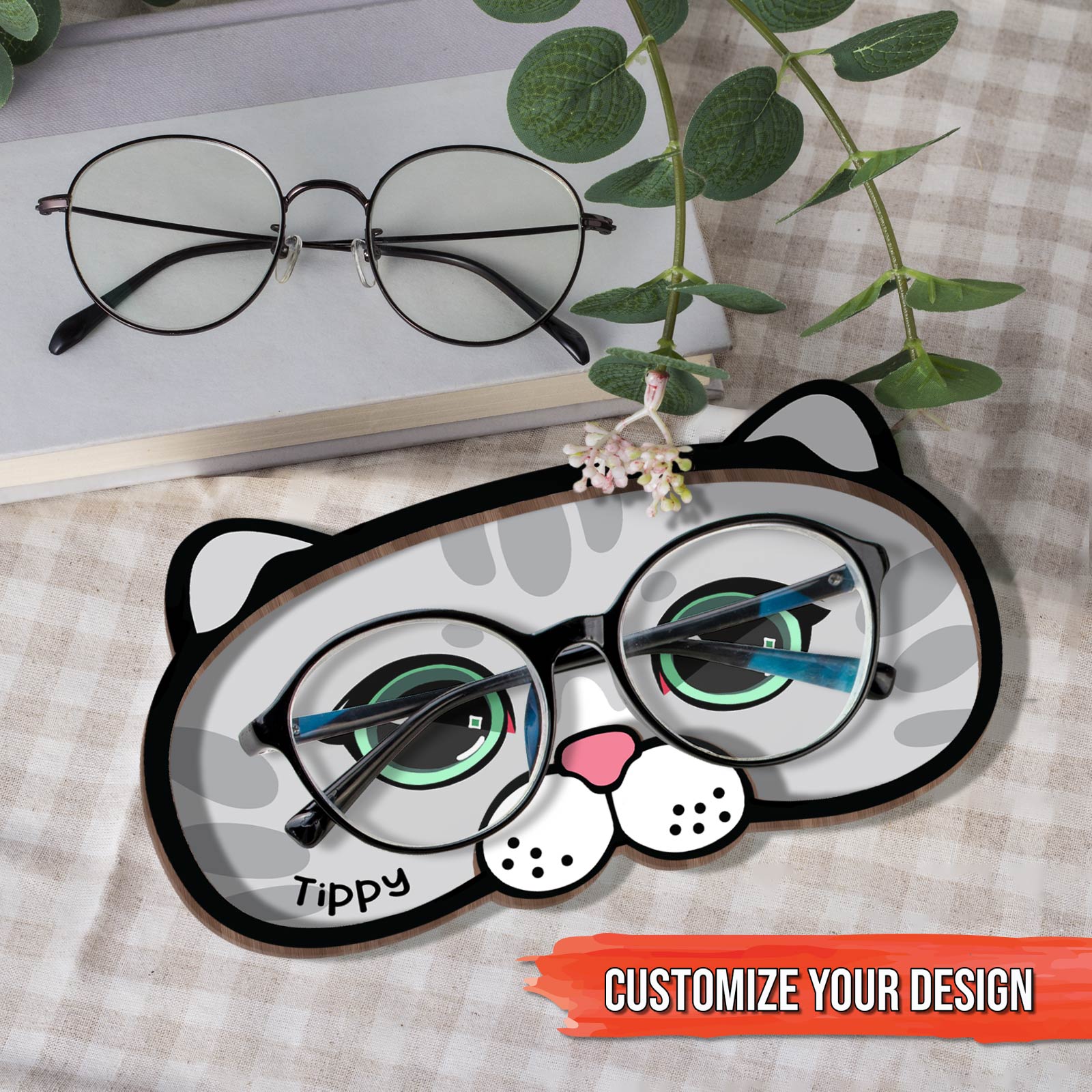 Pet Lover - Grumpy Cat - Personalized Wooden Eyeglasses Holder
