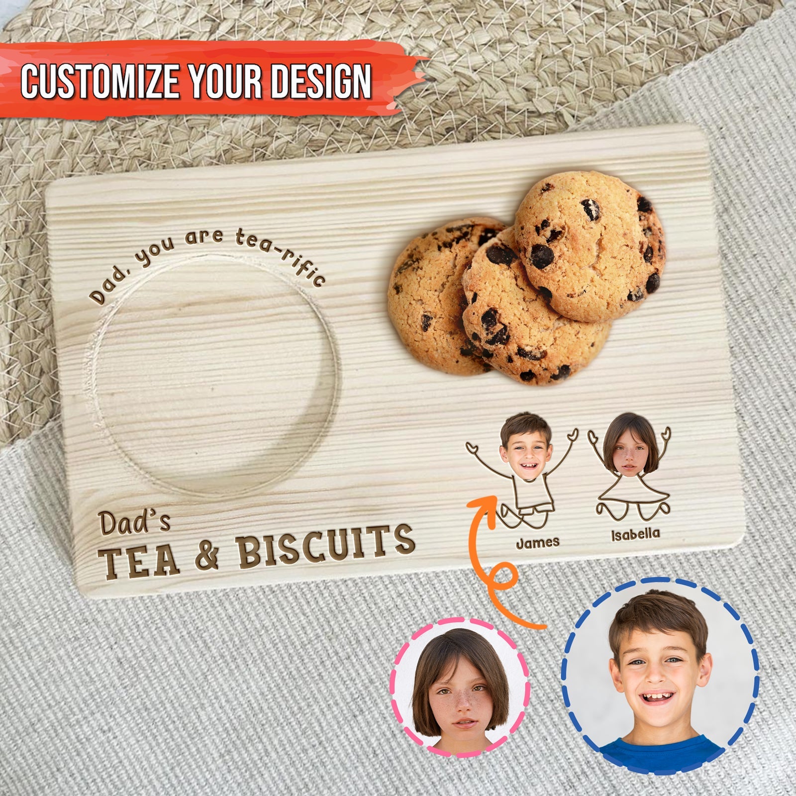 Family - Grandpa's Tea & Biscuits - Personalized Wooden Drink Tray